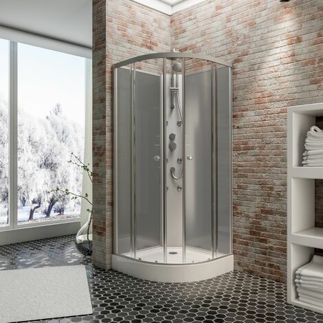 [JAMAIS UTILISÉ] Cabine de douche intégrale hydromassante arrondie Rhodos, 85 x 85 x 225 cm, verre 4 mm, jets de massage, portes coulissantes, Cabine de douche complète Schulte