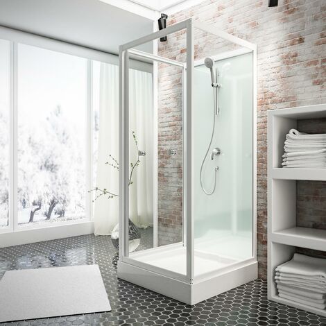 [JAMAIS UTILISÉ] Cabine de douche intégrale, verre de sécurité 5 mm, Cabine de douche complète, blanc alpin, Schulte, Juist II, 80 x 80 x 210 cm