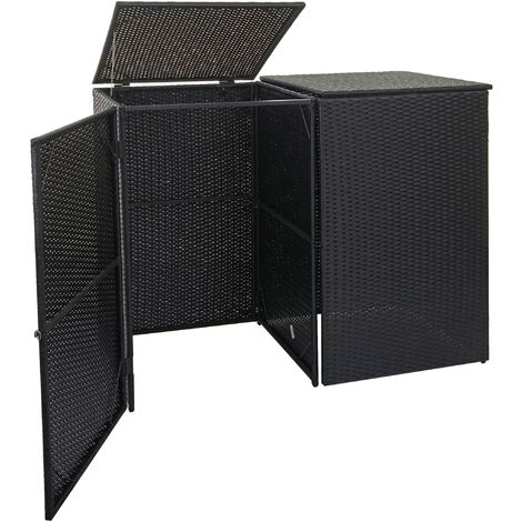 [JAMAIS UTILISÉ] Boîte de poubelle 2 pièces HHG-257, boîte à poubelle, poly rotin 2x120l, brun