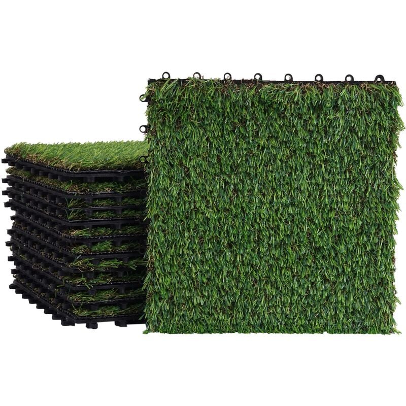 HHG - jamais utilisé] Carreau d'herbe WPC-E13, carrelage à pelouse, tapis de gazon, balcon/terrasse, 11pièces à 30x30cm - green