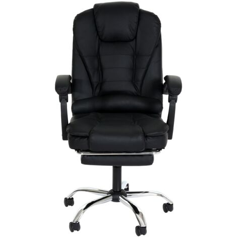 [JAMAIS UTILISÉ] Chaise de bureau HHG-378, chaise de bureau chaise pivotante fauteuil de direction, repose-pieds extensible similicuir pied argenté, noir