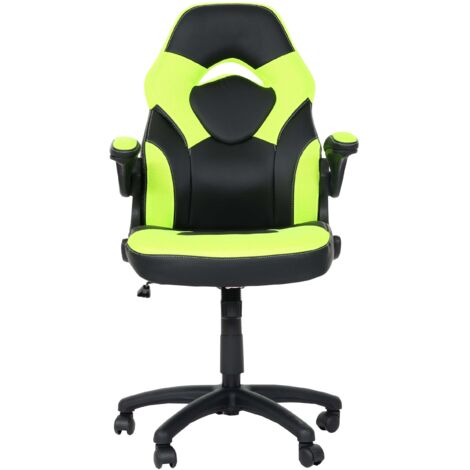 [JAMAIS UTILISÉ] Chaise de bureau HHG-585, chaise pivotante Gaming, ergonomique, accoudoirs réglables, similicuir, noir-vert