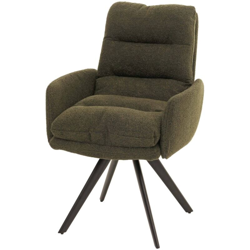 HHG - jamais utilisé] Chaise de salle à manger 481, chaise de cuisine pivotante Auto-Position Tissu/Textile Bouclé mvg, vert, avec accoudoirs