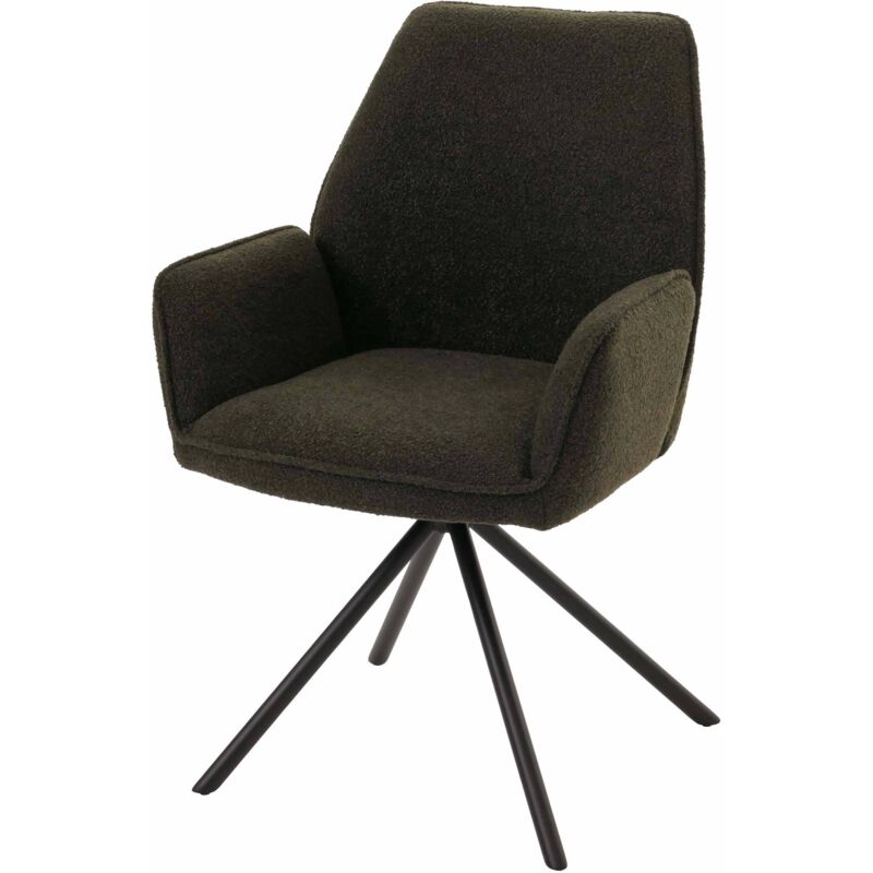 HHG - jamais utilisé] Chaise de salle à manger 490, chaise de cuisine Accoudoir, pivotant Auto-Position, tissu/textile Bouclé Öko-Tex mvg, vert olive