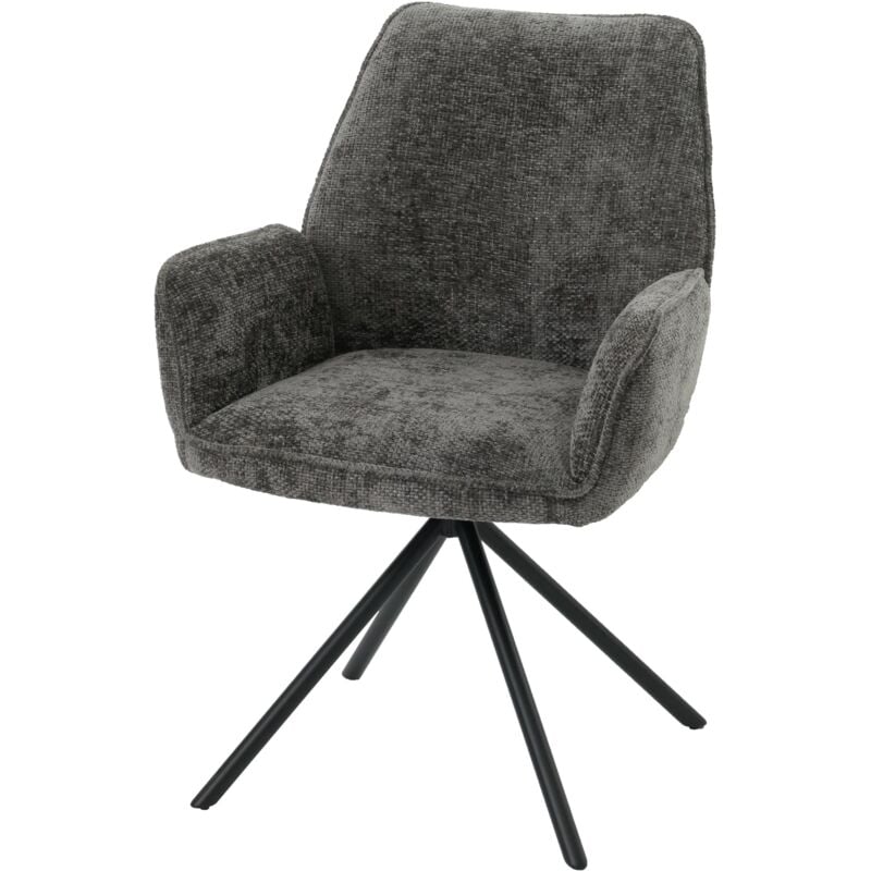 HHG - jamais utilisé] Chaise de salle à manger 494, chaise de cuisine avec accoudoirs, pivotante Auto-Position, chenille Oeko-Tex mvg, gris foncé