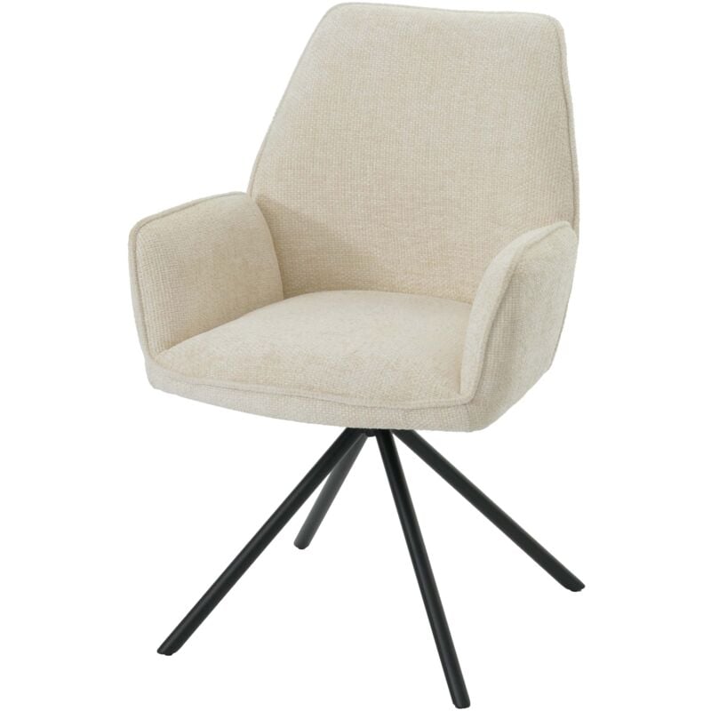 HHG - jamais utilisé] Chaise de salle à manger 494, chaise de cuisine avec accoudoirs, pivotante Auto-Position, chenille Öko-Tex mvg, crème