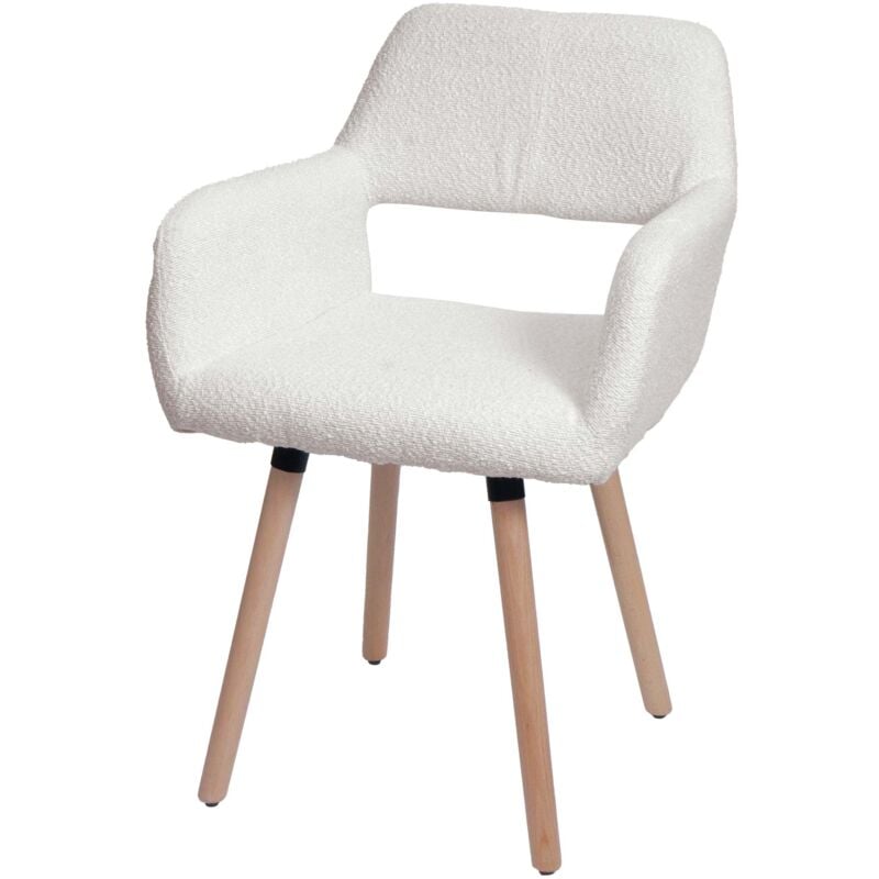 HHG - jamais utilisé] Chaise de salle à manger 873 ii, chaise de cuisine chaise rembourrée, bois tissu/textile bouclé (450g/m²) mvg, crème
