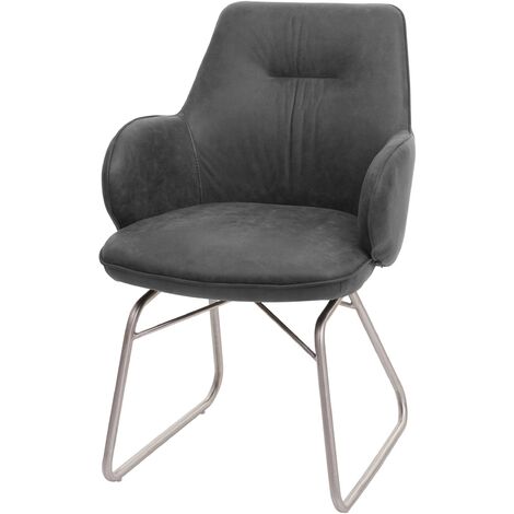 [JAMAIS UTILISÉ] Chaise de salle à manger HHG-921, fauteuil, mécanisme basculant, tissu, acier inox brossè, gris