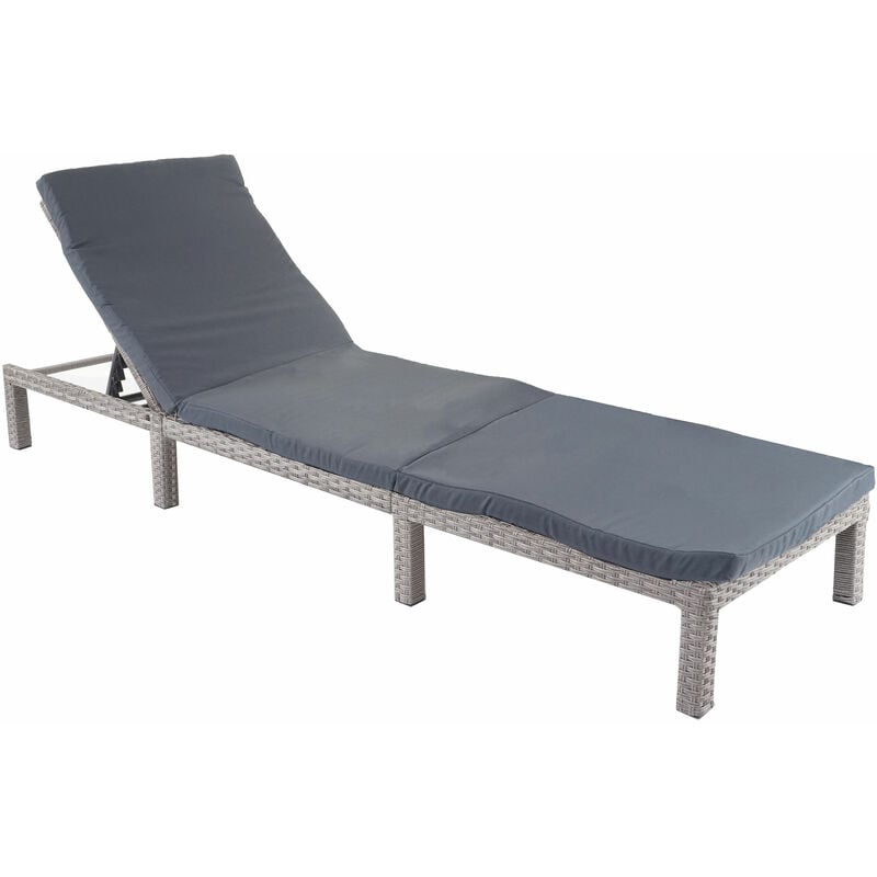 HHG - jamais utilisé] Chaise longue 605, en polyrotin, transat de jardin Basic gris, matelas gris foncé - grey