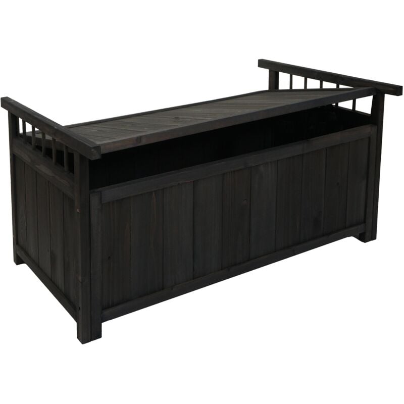 Jamais utilisé] Coffre de rangement HHG 642, coffre de jardin coffre de rangement, sapin bois mvg 53x108x60cm, anthracite
