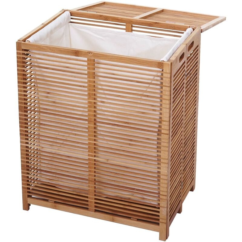 Jamais utilisé] Coffre / panier à linge HHG 563, Bambou 61x50x35cm