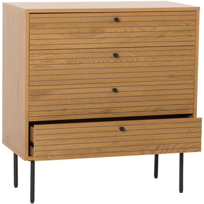 [JAMAIS UTILISÉ] Commode HHG-093, Sideboard armoire, 4 tiroirs, style scandinave métal bois mélamine MVG 85x80x40cm, naturel