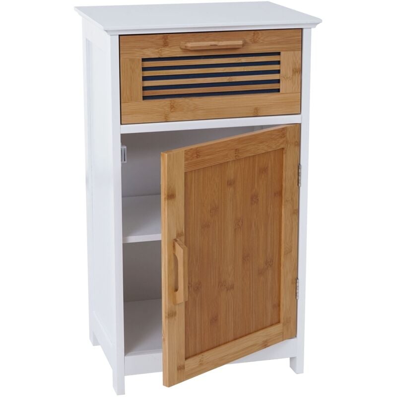 [JAMAIS UTILISÉ] Commode HHG-145, meuble de salle de bains, bambou, 71x40x31cm blanc