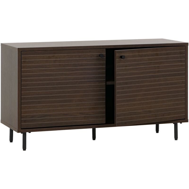 Jamais utilisé] Commode HHG 315, commode armoire, style scandinave métal bois mélamine mvg 53x94x35cm, brun foncé