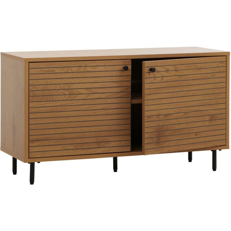 Jamais utilisé] Commode HHG 315, commode armoire, style scandinave métal bois mélamine mvg 53x94x35cm, naturel