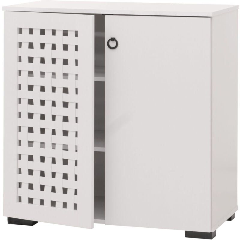Jamais utilisé] Commode HHG 355, Buffet Armoire Buffet, design 3D tressé 2 portes 3 compartiments de rangement Soft-Close, 82x80x37cm, blanc