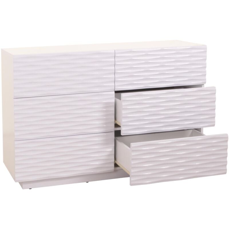 Jamais utilisé] Commode HHG 411, armoire Sideboard, design 3D tiroirs Push-to-open, 81x120x42cm blanc brillant