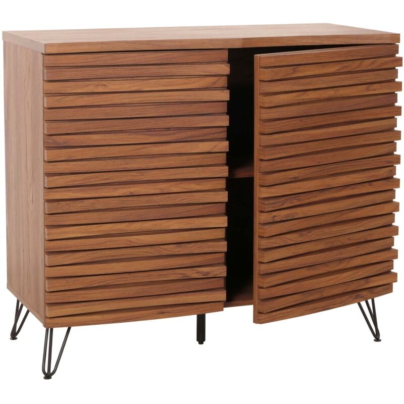 [JAMAIS UTILISÉ] Commode HHG-437, armoire Sideboard Highboard, compartiments de rangement design 3D, MDF métal 85x95x45cm, aspect noyer