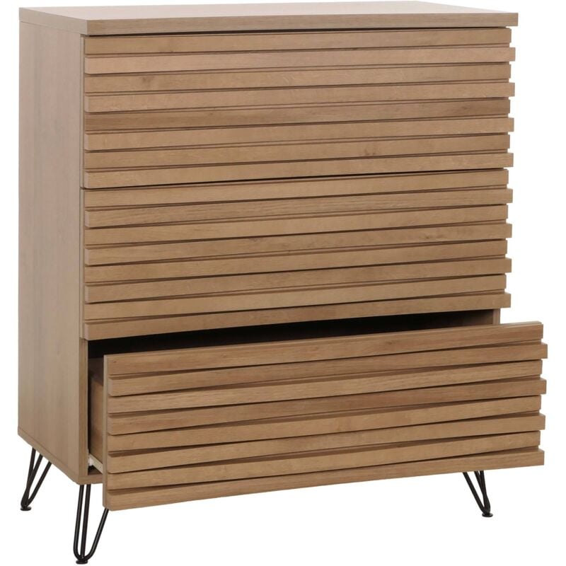 Jamais utilisé] Commode HHG 449, Sideboard Armoire Highboard, design 3D 3 tiroirs mdf métal 94x80x45cm, naturel