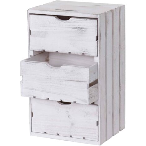 [JAMAIS UTILISÉ] Commode HHG-518, 3 tiroirs, 53x32x26cm, blanc shabby