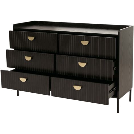 [JAMAIS UTILISÉ] Commode HHG-634, Armoire Highboard, 6 tiroirs mélamine MDF 80x120x44cm, aspect bois noir