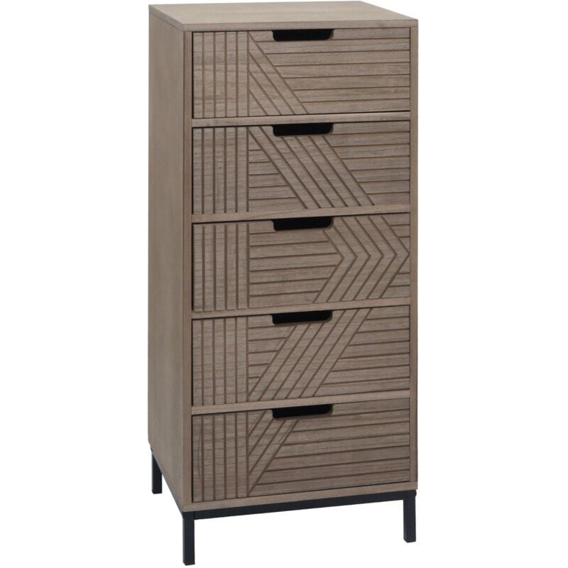 Jamais utilisé] Commode HHG 699, armoire Highboard, design 3D 5 tiroirs bois métal 84x35x29cm, gris-brun