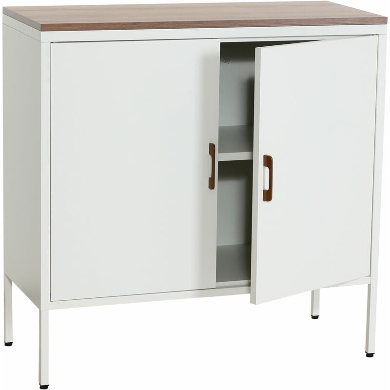 Jamais utilisé] Commode HHG 926, Armoire Buffet, 2 portes métal 90x90x40cm, mélaminé, blanc