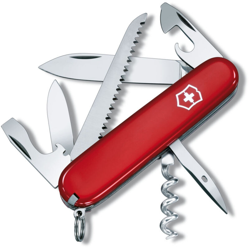 Victorinox - jamais utilise] Couteau suisse Camper, avec 13 fonctions, dont une scie, un ouvre-boîte et un tournevis, couleur rouge.