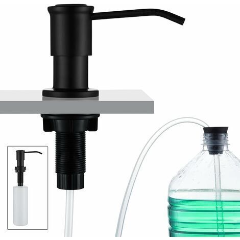 [JAMAIS UTILISÉ] Distributeur de Savon Encastrable, Distributeur Savon Evier Cuisine, Distributeur Savon Integre avec Bouteille 500ML et Ensemble de rallonge de 1,0 m, Recharge du Haut, Noir