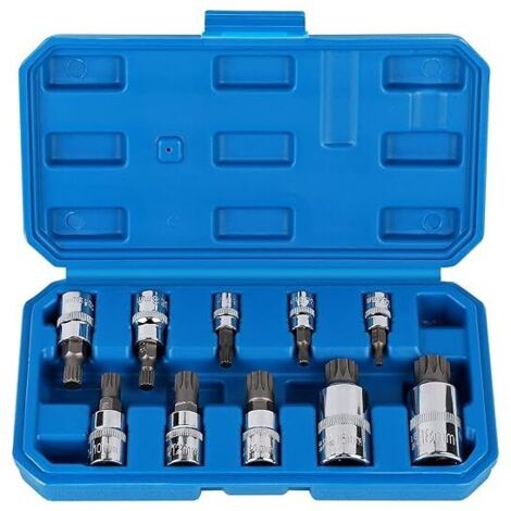 [JAMAIS UTILISÉ] Douille Torx mâle 1/2'', 1/4'', 3/8'', 12 embouts Torx plats M4 M5 M6 M8 M9 M10 M12 M14 M16 M18, douille Allen avec boîte 10 pièces douille et embout pour clé
