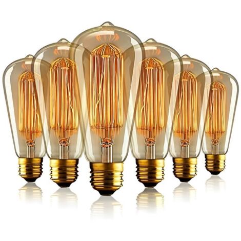 [JAMAIS UTILISÉ] E27 Edison Ampoule Vintage, E27 Ampoules à incandescence Rétro,ST64 220-240V 40W Edison Ampoule Antique Lampe Blanc Chaud- (6pack)