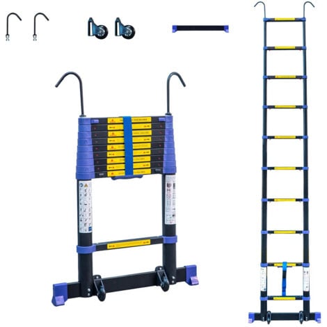 HOSTRÖM [JAMAIS UTILISÉ] Echelle telescopique 2,9m TELESCOVA9+, Aluminium, Pliable, Extensible, Multi-fonction, Hauteur de travail max 3,8m, Crochets Amovibles, Garantie 5 ans