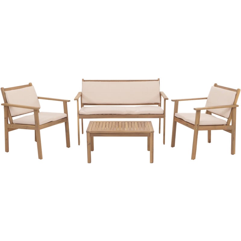 HHG - jamais utilisé] Ensemble de jardin 946, Lounge-Set Banc Fauteuil Table, Bois Acacia mvg Tissu/Textile (180g/m²), Coussins beige