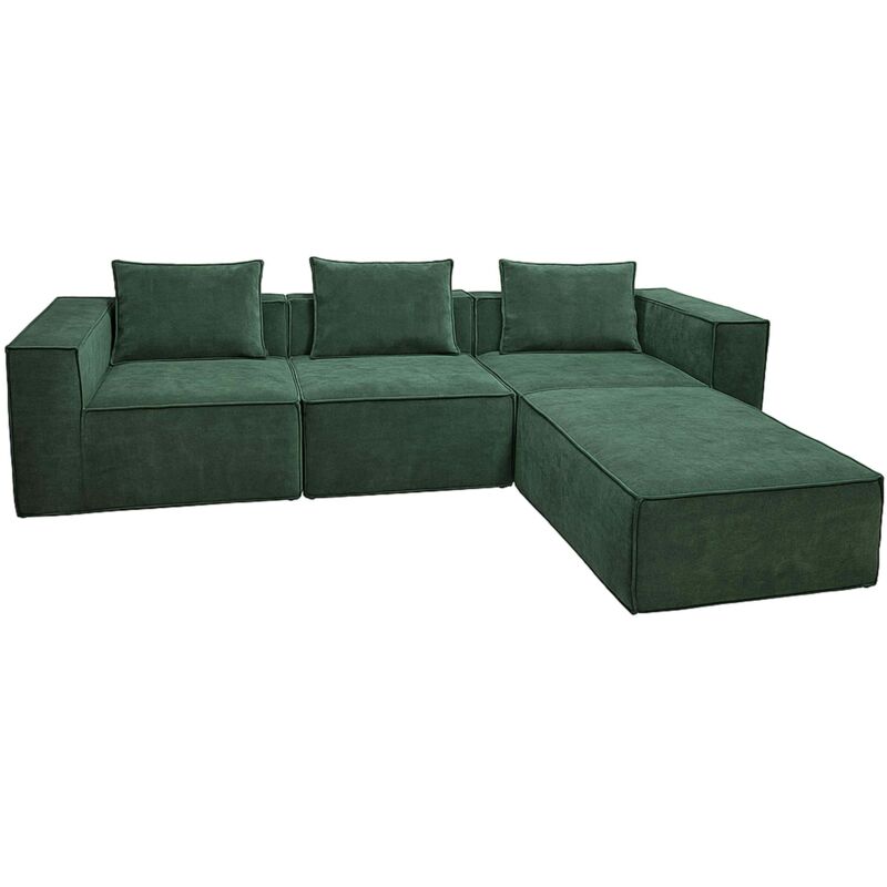 [JAMAIS UTILISÉ] Canapé en L HHG-399, canapé lounge avec ottomane, modulable à droite/gauche, tissu/textile 63x270x190cm, vert
