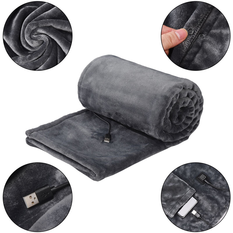 Eosnow - jamais utilisé] Couverture chauffante USB,5v,13579cm,gris foncé