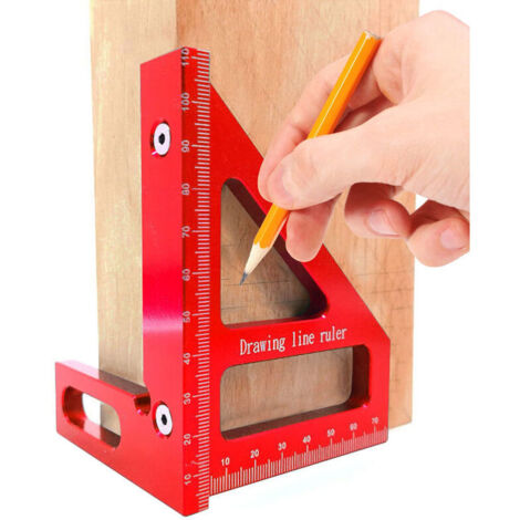 [JAMAIS UTILISÉ] Equerre Menuisier-Jauge carrée en alliage d'aluminium - Angle de 45/90 degrés - Règle en T 3D - Outil de mesure pour le travail du bois - Pour charpentier (rouge)-