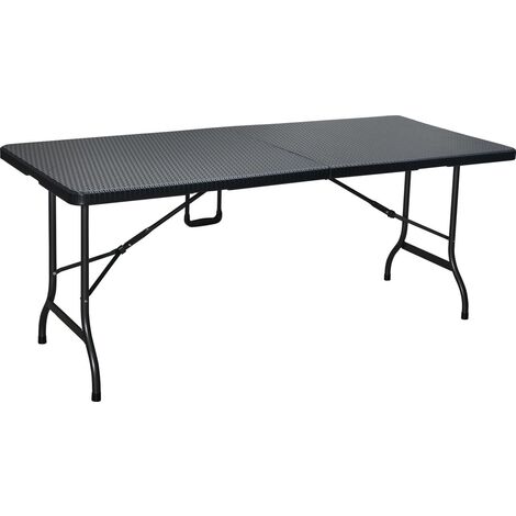 [JAMAIS UTILISÉ] Erro Table pliante en plastique - Aspect osier - Noir - 180 cm de long - 75 cm de large - Cadre en aluminium