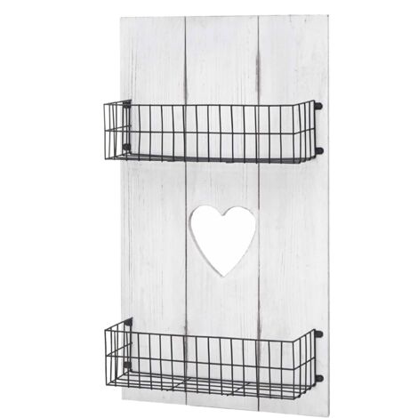 [JAMAIS UTILISÉ] Étagère murale HHG-810, panneau mural, étagère avec petits paniers, blanc, shabby, bois massif, 70x40x10cm