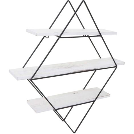 [JAMAIS UTILISÉ] Etagère murale HHG-842, étagère suspendue, design industriel bois véritable 60x55x12cm, shabby blanc
