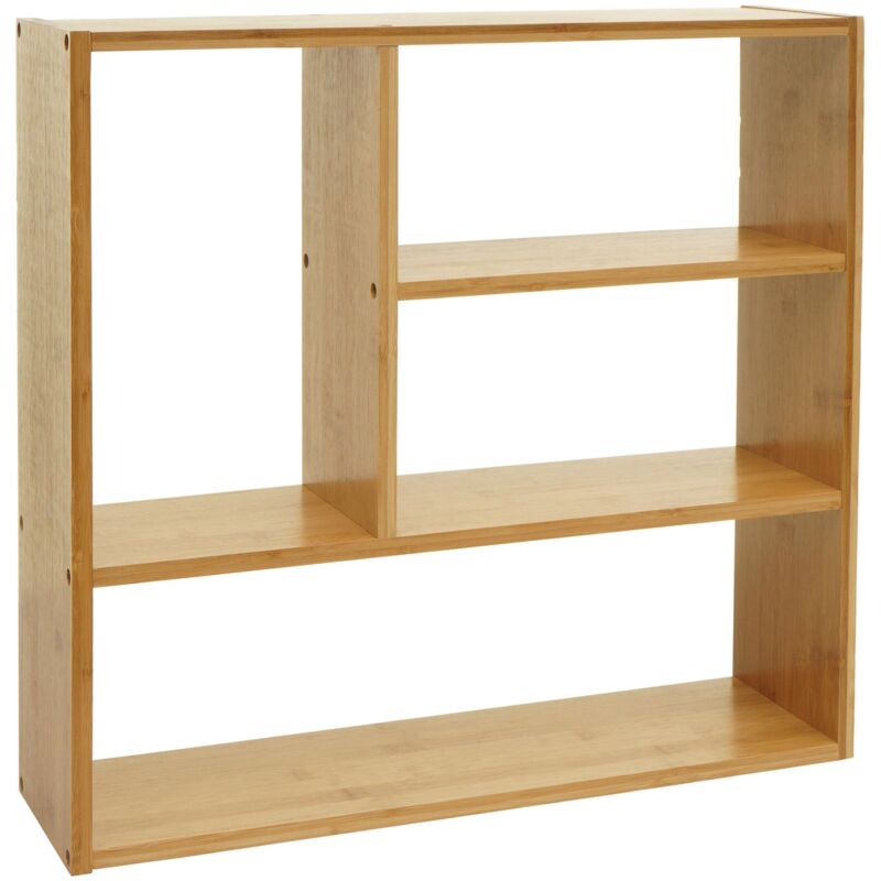 [JAMAIS UTILISÉ] Étagère murale HHG-860, Étagère suspendue Étagère flottante avec 4 compartiments, bambou 50x50x15cm