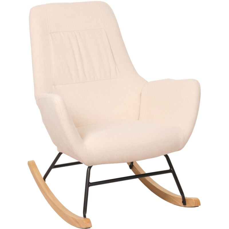 [JAMAIS UTILISÉ] Fauteuil à bascule HHG-704, Fauteuil relax à bascule Fauteuil TV, bois massif métal tissu/textile 320g/m², crème