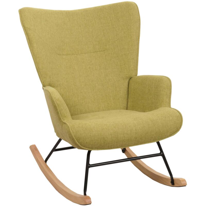 Jamais utilisé] Fauteuil à bascule HHG 728, Fauteuil relax à bascule Fauteuil tv, bois massif métal tissu/textile 320g/m², vert