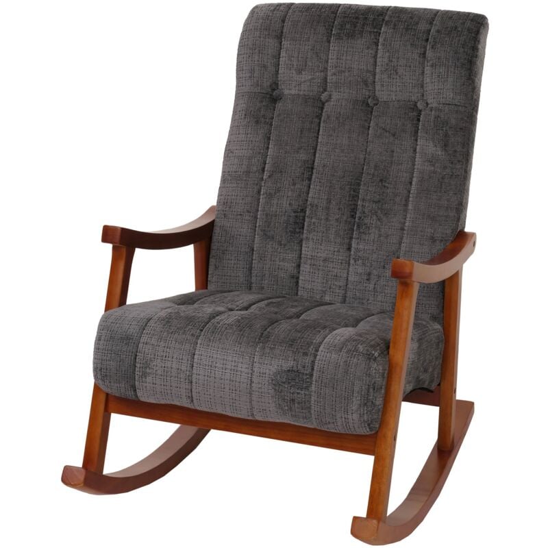 Jamais utilisé] Fauteuil à bascule HHG 857, relax, bois mvg tissu/textile chenille (465g/m²), gris foncé, piètement imitation noyer