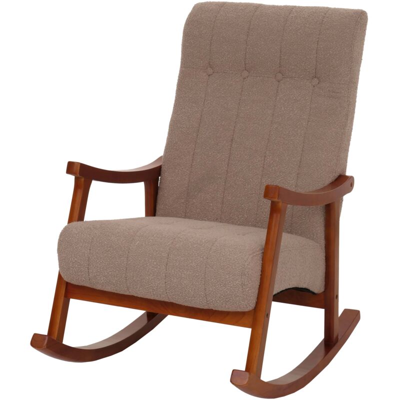 HHG - jamais utilisé] Fauteuil à bascule 862, fauteuil de relaxation, bois mvg tissu/textile bouclé (450g/m²), taupe, structure aspect noyer