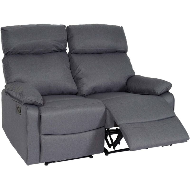 Jamais utilisé] Fauteuil cinéma 2 places HHG 136, Fauteuil relax Canapé tv, accoudoir Fonction couchage Nosagfederung Tissu/textile, gris foncé