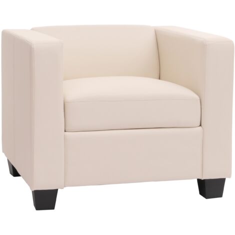 [JAMAIS UTILISÉ] Fauteuil Club / Lounge Lille, 86x75x70cm, simili-cuir blanc