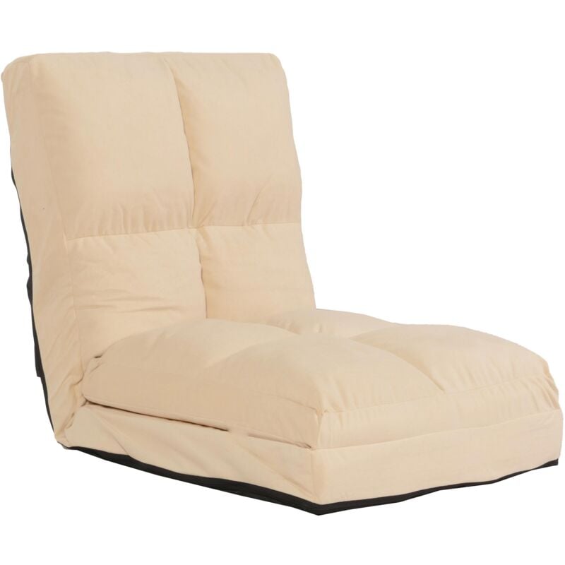 HHG - jamais utilisé] Fauteuil de sol 914, fauteuil-lit pliable Fauteuil fonctionnel, fonction sommeil pliable cadre acier velours, beige