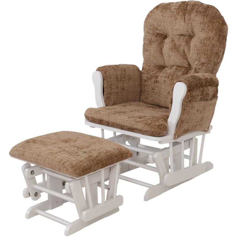 Jamais utilisé] Fauteuil relax HHG 009, fauteuil à bascule Fauteuil à bascule avec pouf Tissu Chenille (465g/m²) Öko-Tex, marron clair, piètement