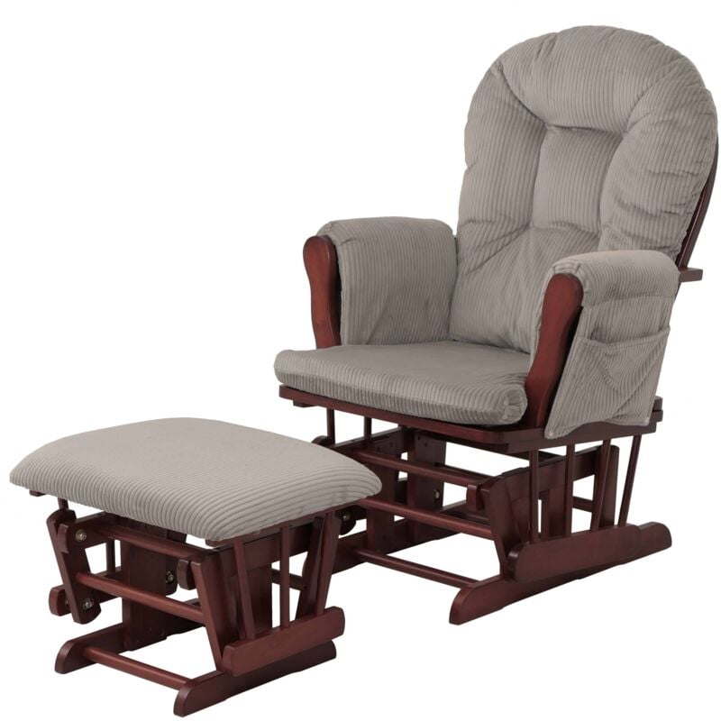 Jamais utilisé] Fauteuil relax HHG 021, fauteuil à bascule Fauteuil oscillant avec pouf Tissu Velours 320g/m² Öko-Tex, gris clair Bâti foncé