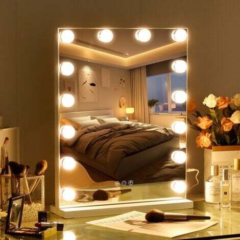 [JAMAIS UTILISÉ] FENCHILIN Specchio per il trucco con 14 lampadine a LED Specchio di vanità illuminato Grande specchio per il trucco illuminato con 3 modalità di illuminazione Hollywood Vanity Mirror 